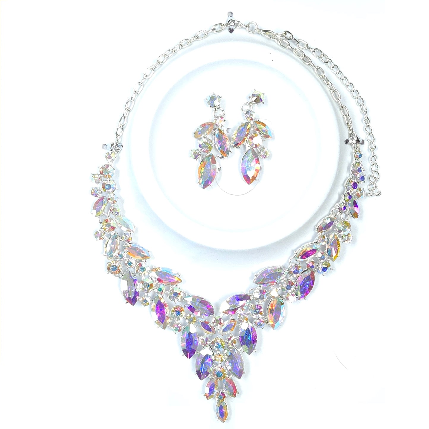 Jewelry set with a necklace and earrings on a white background