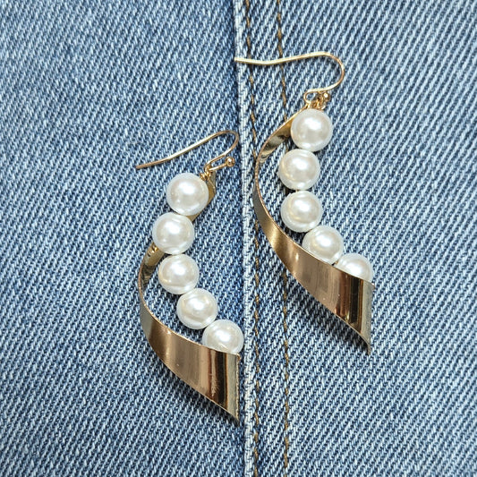 E1018 QE2357 Pearl Deco Drop Dangle Hook Earrings