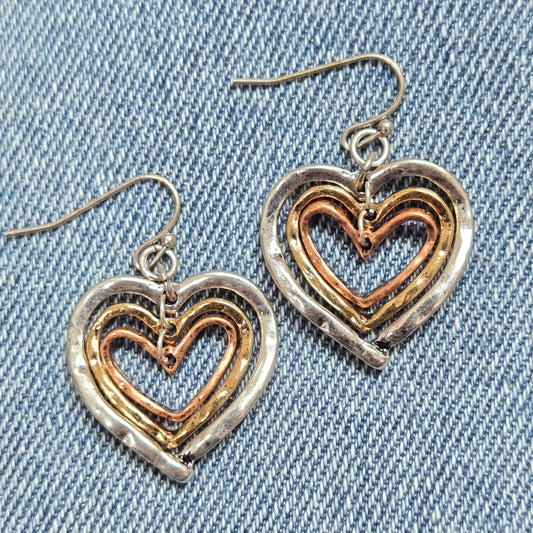 E1166 QE4769 Heart Love Shapes Linked Drop Dangle Earrings