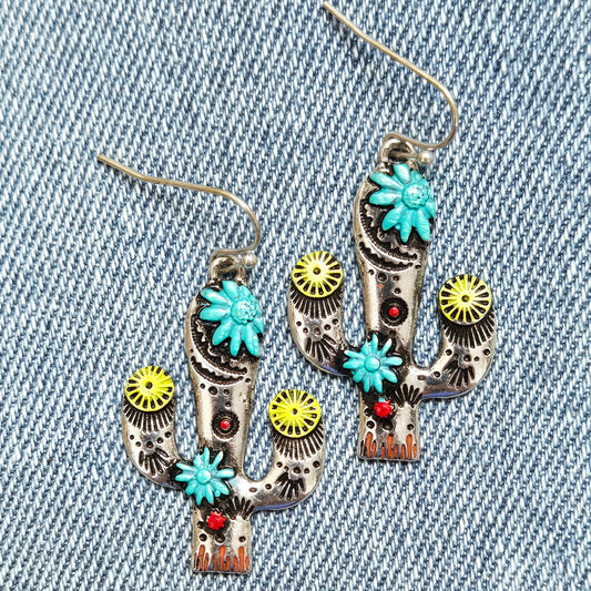 E1147 QE6697 Western Cactus Drop Dangle Earrings