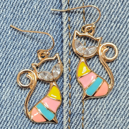 E1103 QE7769 Animal Cat Design Drop Dangle Earrings