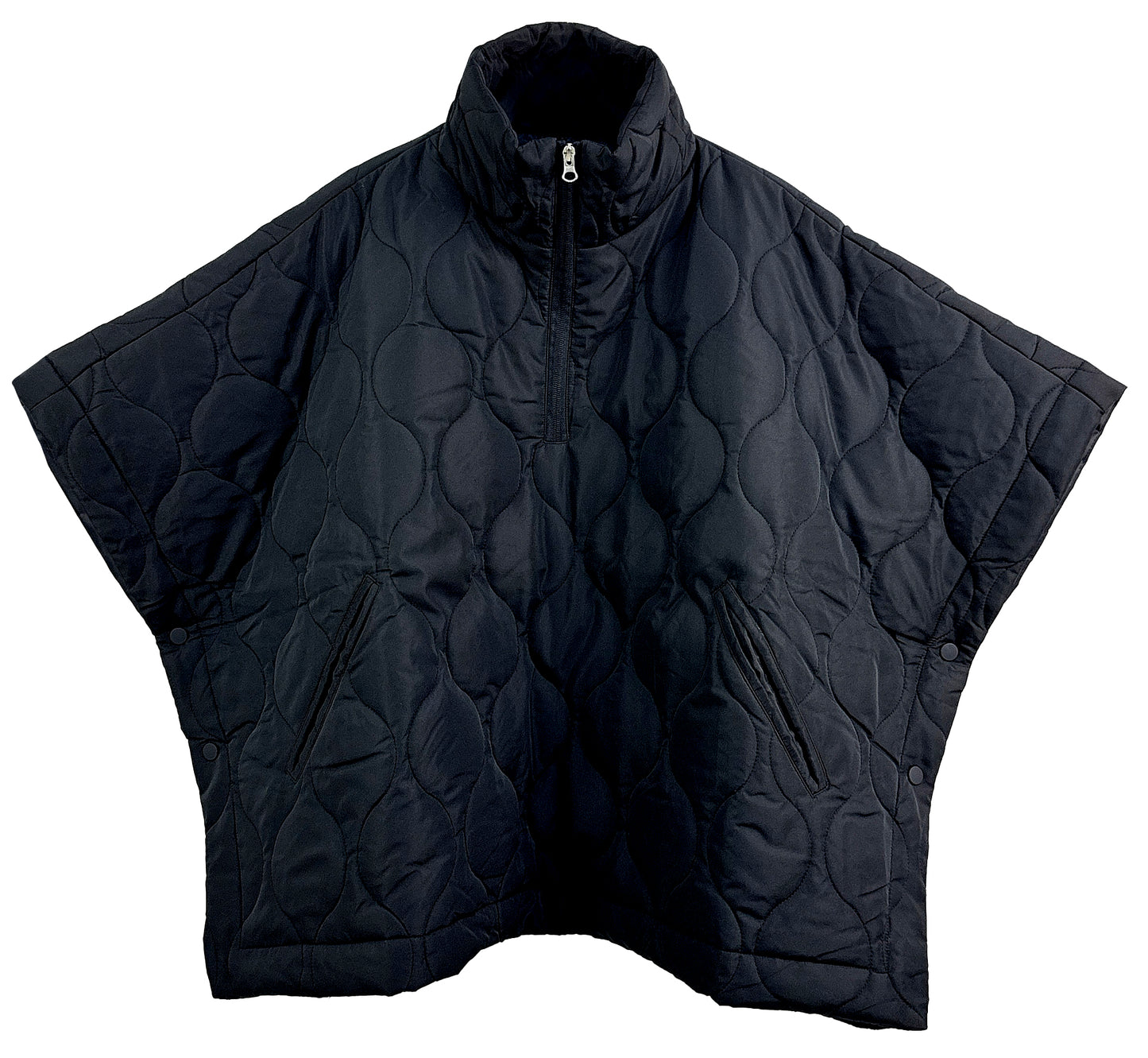 Black quilted vest on a white background