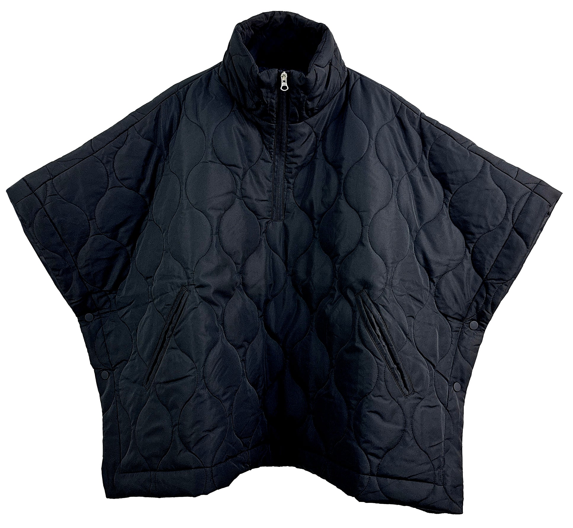 Black quilted vest on a white background
