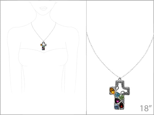 Necklace with a colorful cross pendant on a white background