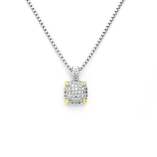 Diamond necklace with a white and yellow gold clasp on a white background