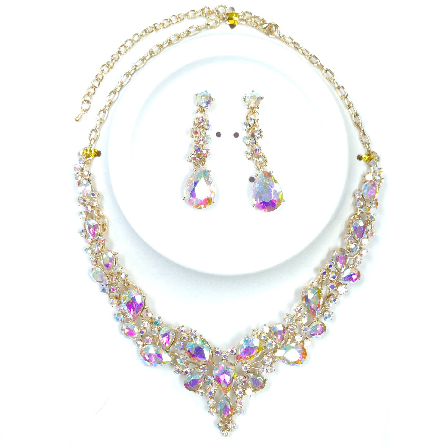 Jewelry set with necklace and earrings on a white background