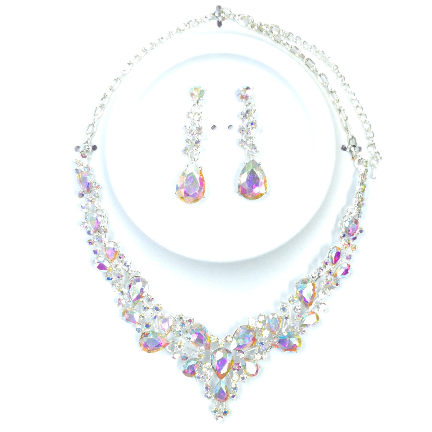 Jewelry set with necklace and earrings on a white background