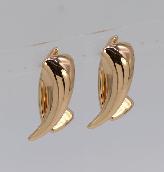 Pair of gold earrings on a light gray background