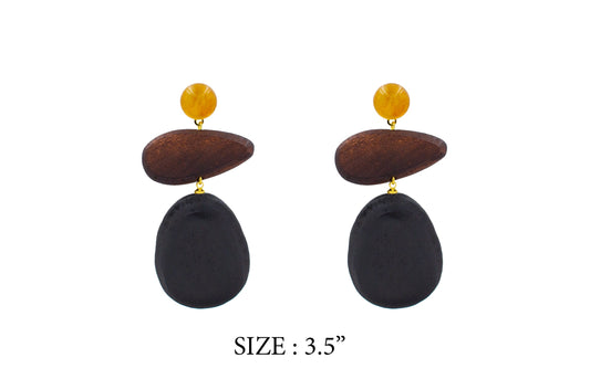 Pair of earrings with layered stones on a white background