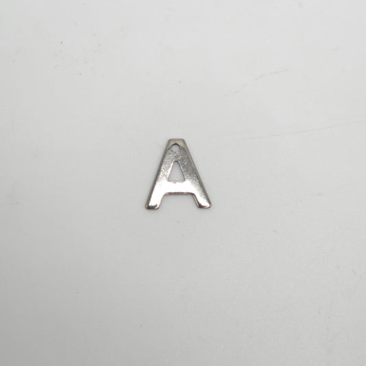 Silver letter 'A' charm on a light gray background