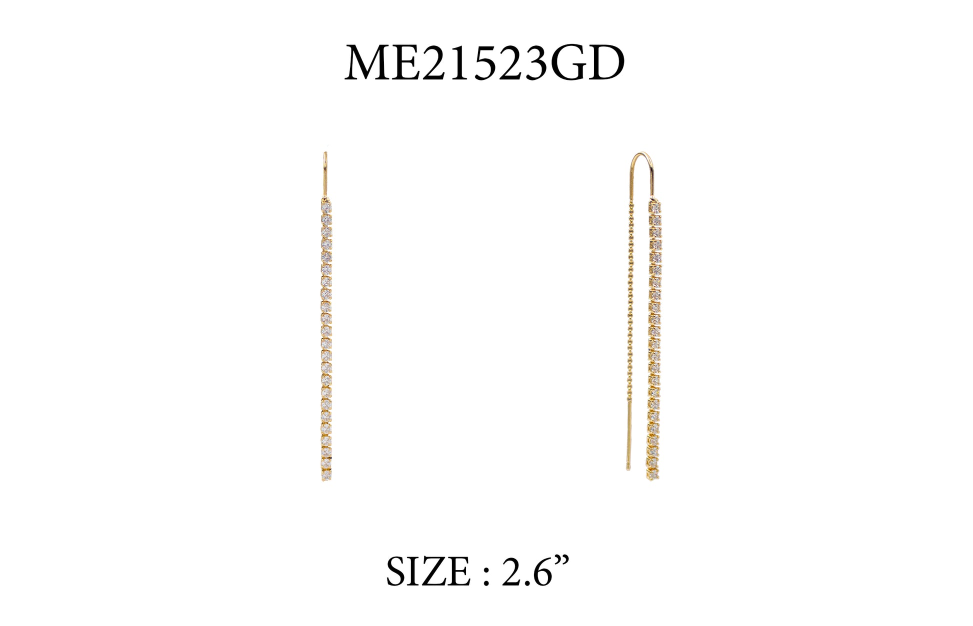 Gold earrings on a white background with product code and size information.