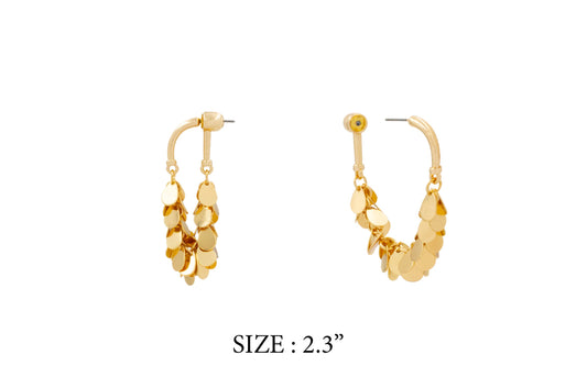 Pair of gold hoop earrings on a white background with size label.