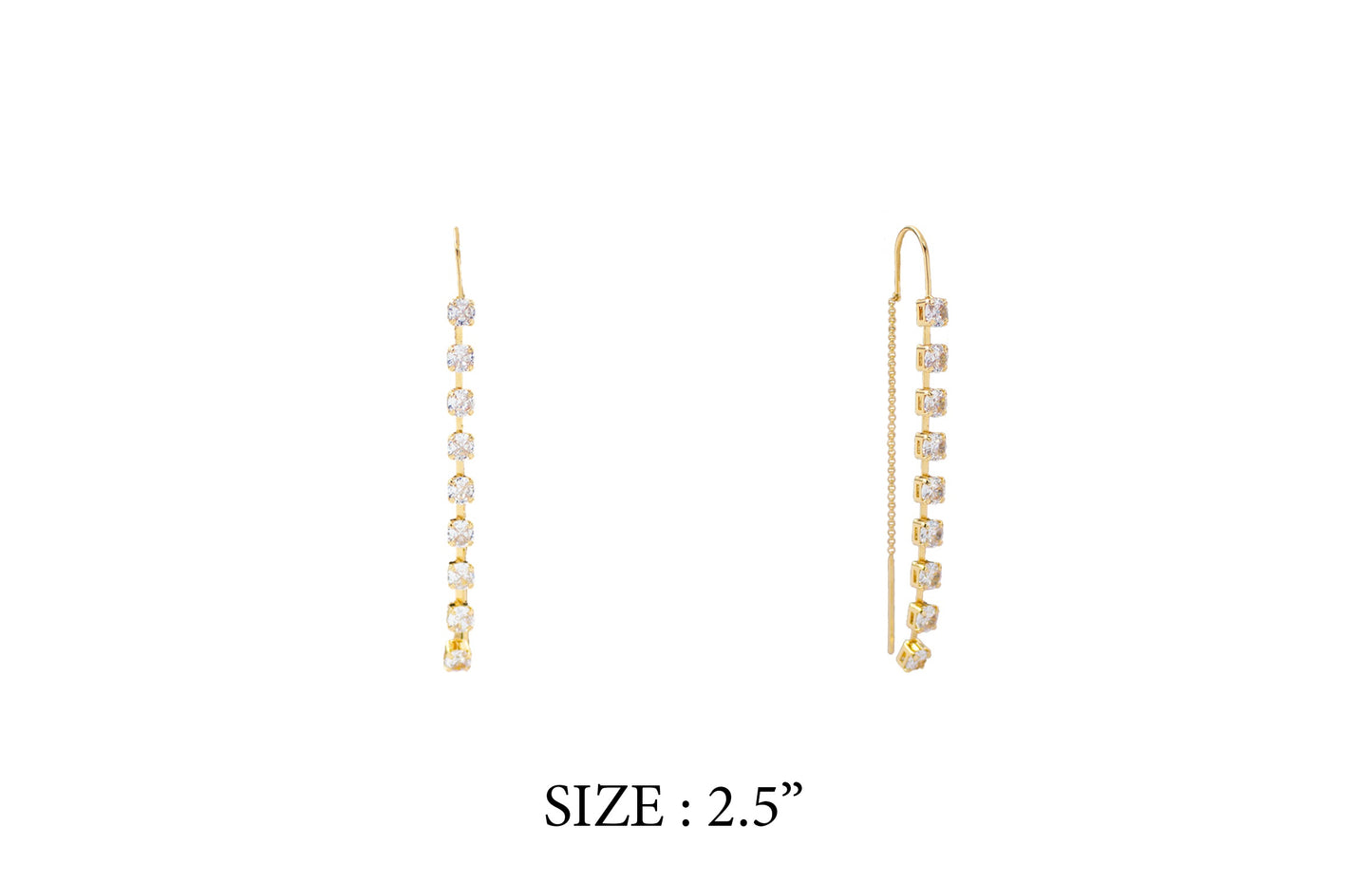 Pair of gold earrings with pearls on a white background