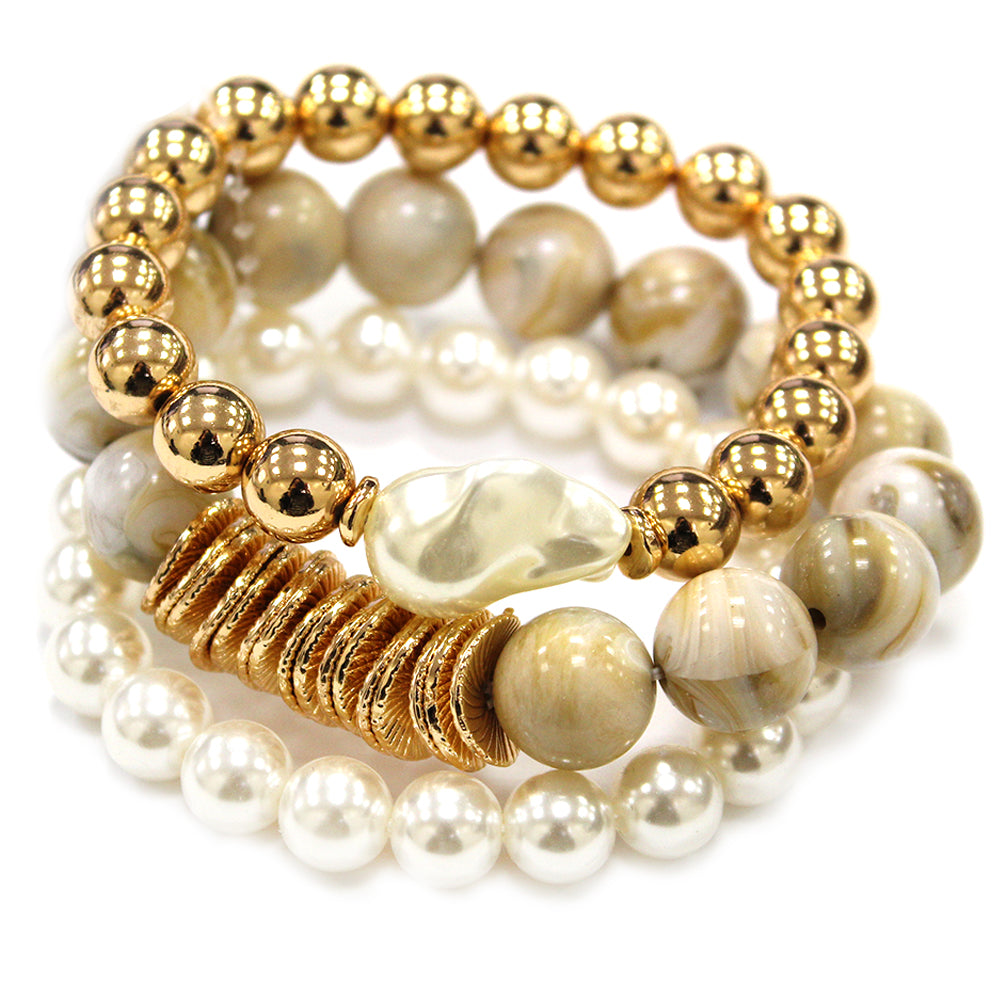 B0423 | Pearl Accent Beaded Bracelet Set | TB9807