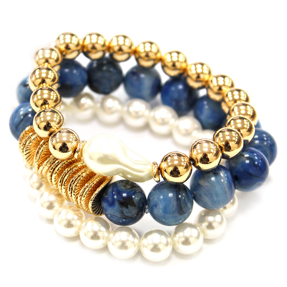 B0423 | Pearl Accent Beaded Bracelet Set | TB9807