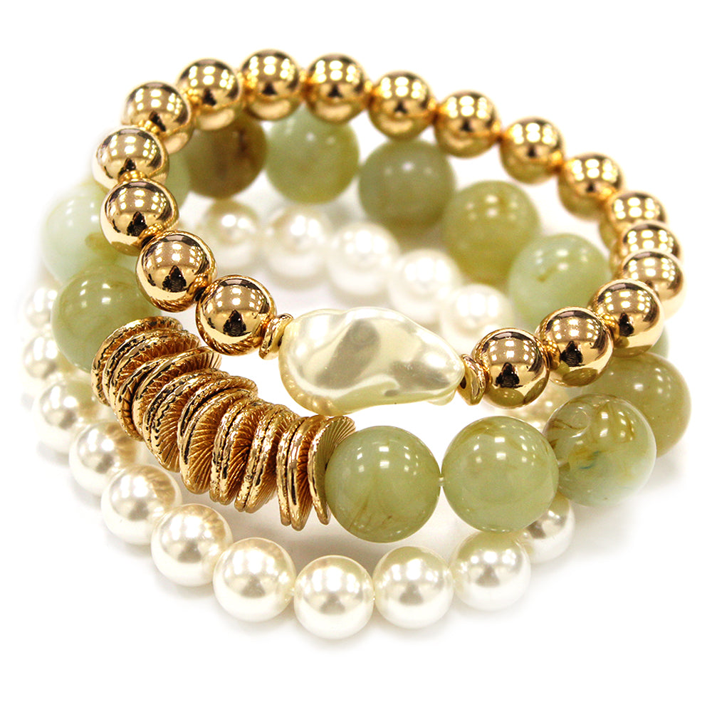 B0423 | Pearl Accent Beaded Bracelet Set | TB9807