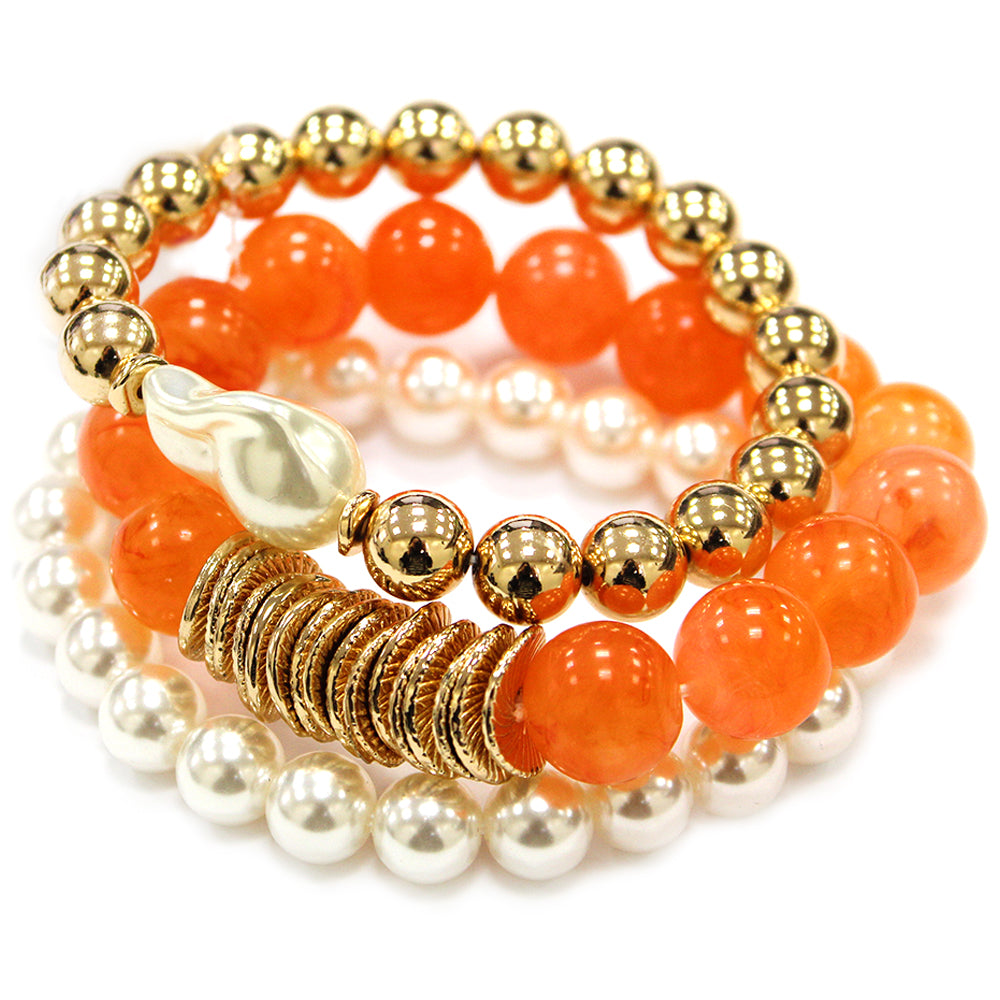 B0423 | Pearl Accent Beaded Bracelet Set | TB9807