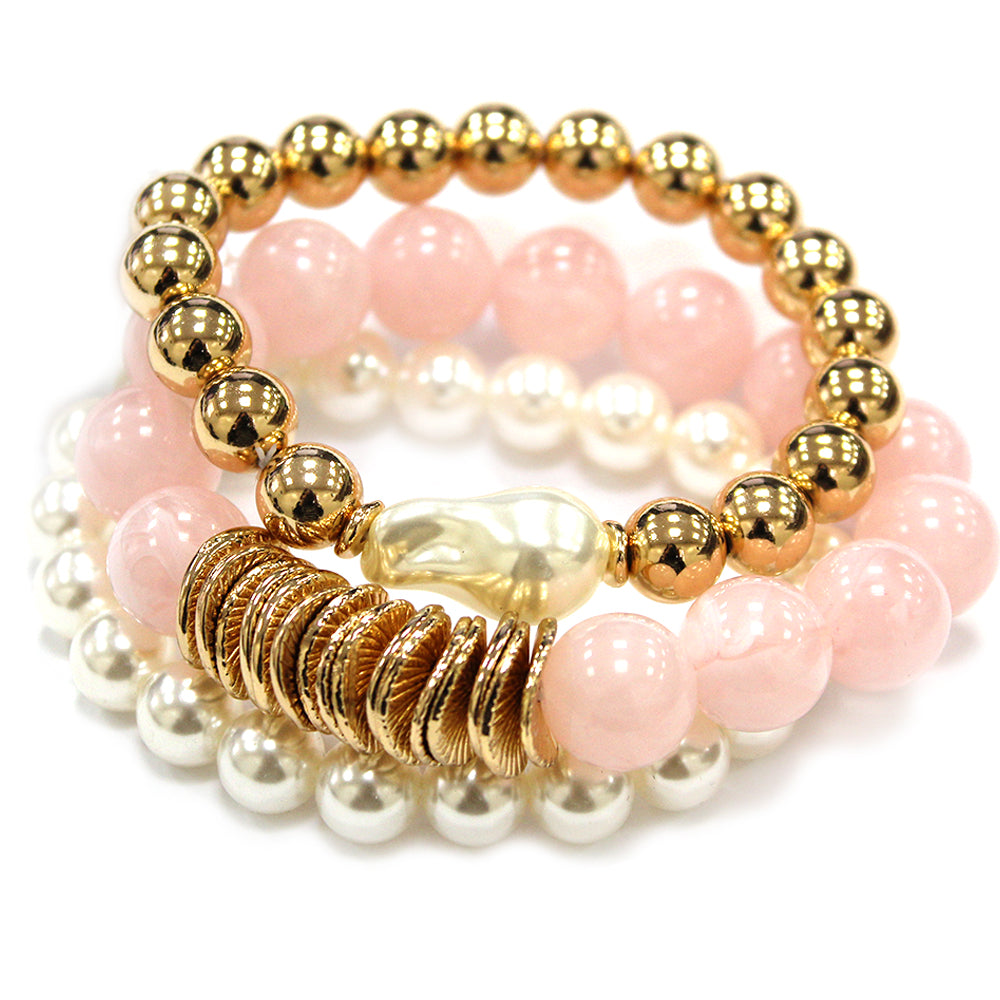 B0423 | Pearl Accent Beaded Bracelet Set | TB9807
