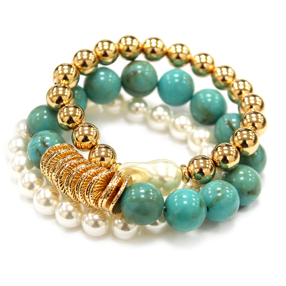 B0423 | Pearl Accent Beaded Bracelet Set | TB9807