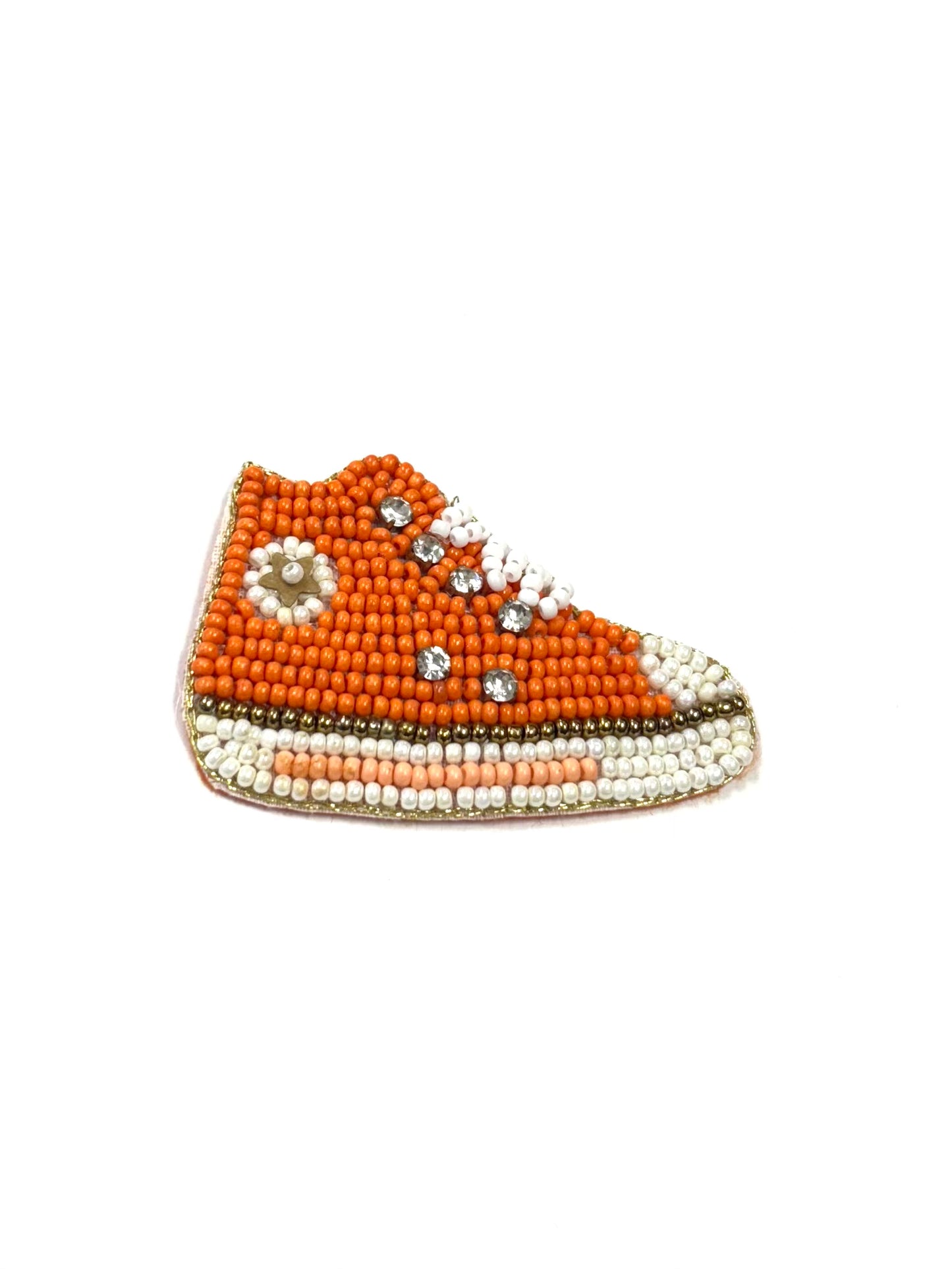 Beaded orange high-top sneaker charm on a white background