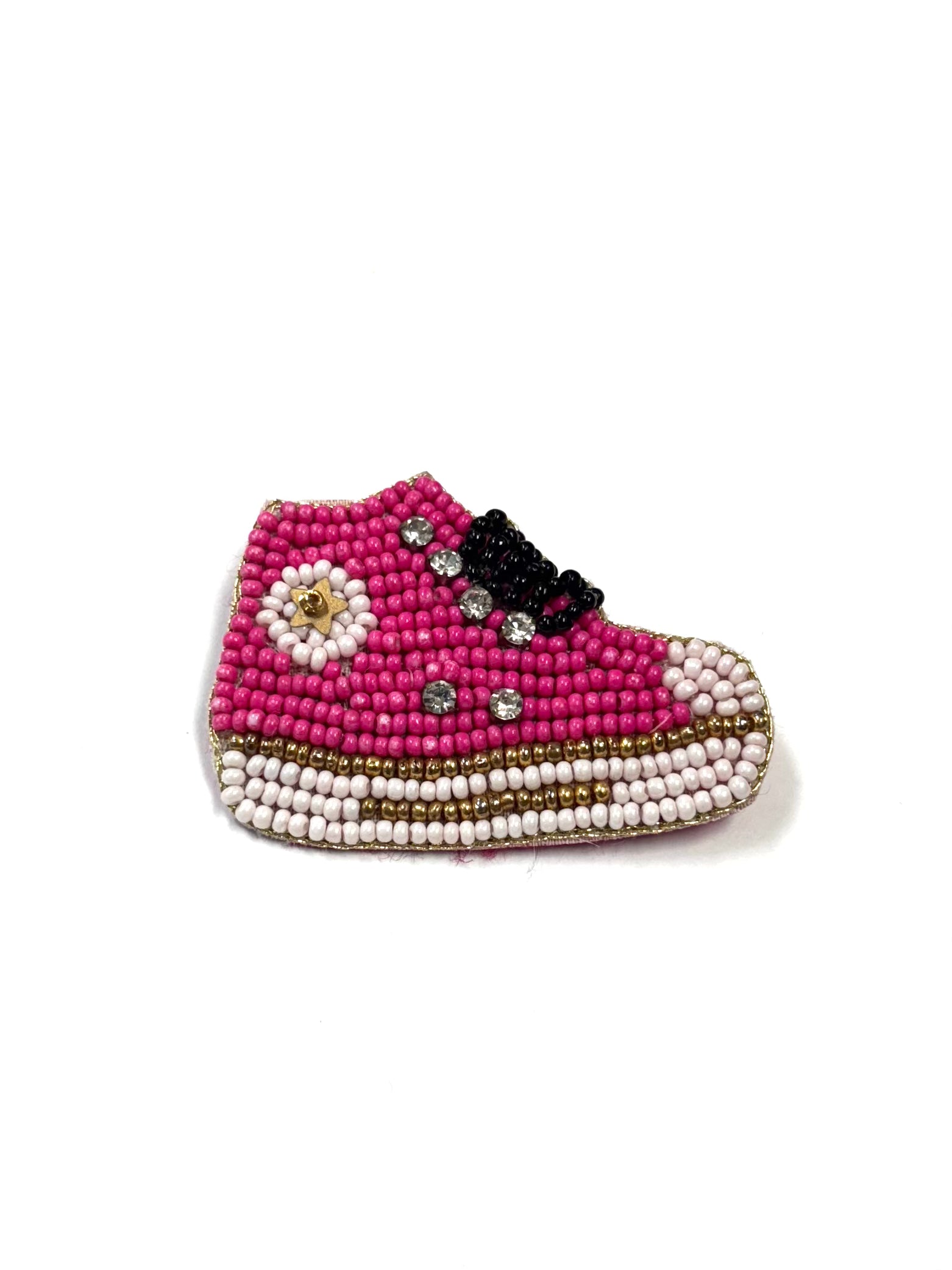 Beaded pink high-top sneaker charm on a white background
