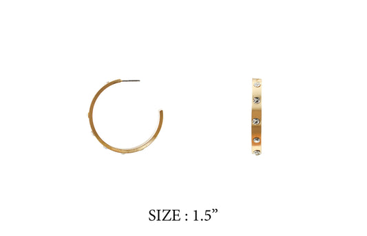 Gold hoop earrings with a size label on a white background
