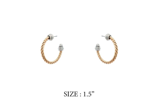 A pair of bohemian style gold-colored hoop earrings with a text indicating size as 1.5 inches.