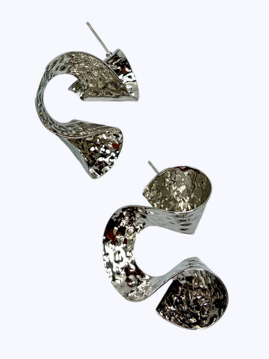Pair of silver earrings on a white background