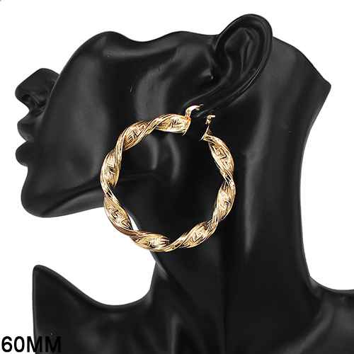 Large twisted texture hoop earrings featuring an embossed pattern and bold circular silhouette.