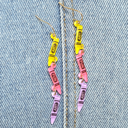 E1072 VER1190 Crayon Linked Design Drop Dangle Earrings
