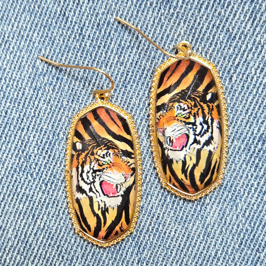E1286 VER5298 Tiger Design Drop dangle Earrings