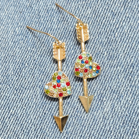 E1238 VER5570 Heart Arrow Design Drop Dangle Earrings