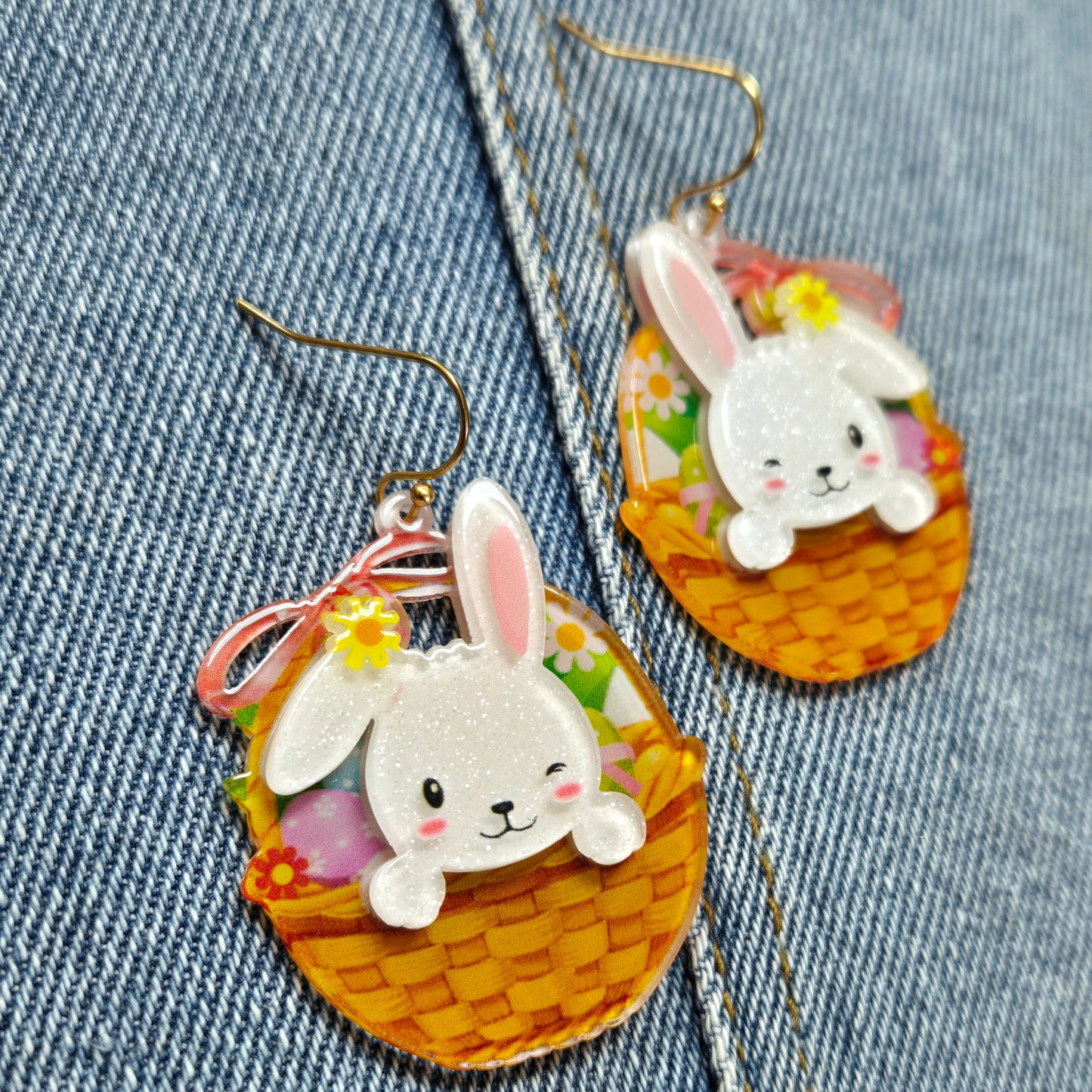 E1070 VER5886 Easter Bunny Design Drop Dangle Hook Earrings