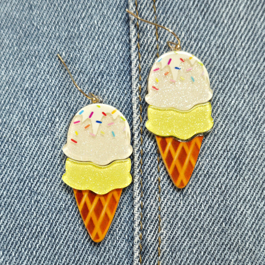 E1056 VER5981 Ice cream Cone Design Drop Dangle Post Earrings