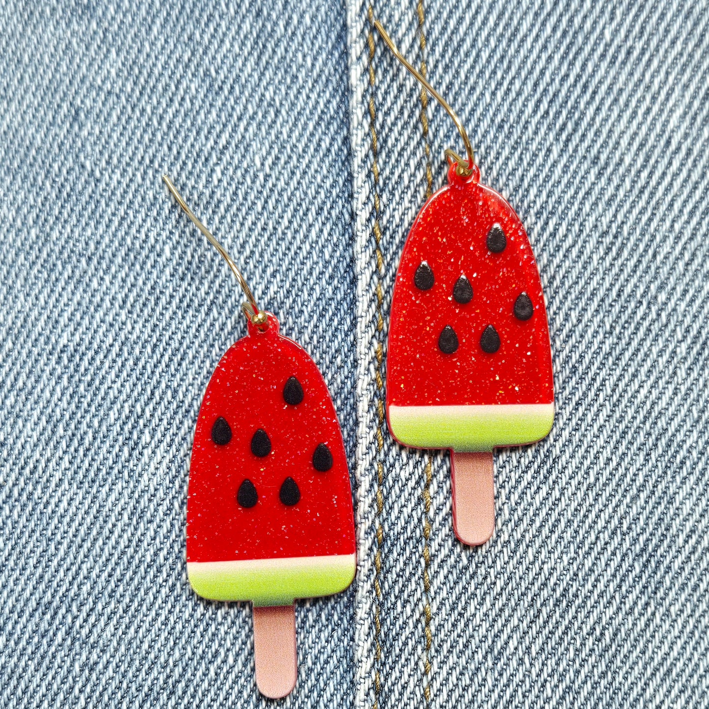 E1057 VER5988 Acrylic Watermelon Slice Design Drop Dangle Hook Earrings