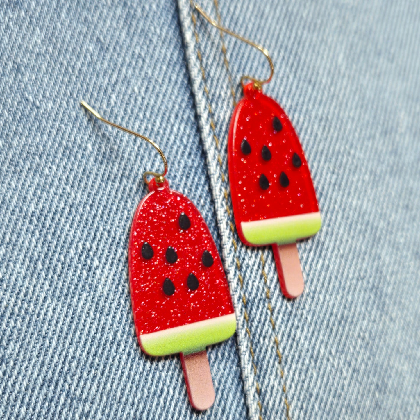 E1057 VER5988 Acrylic Watermelon Slice Design Drop Dangle Hook Earrings