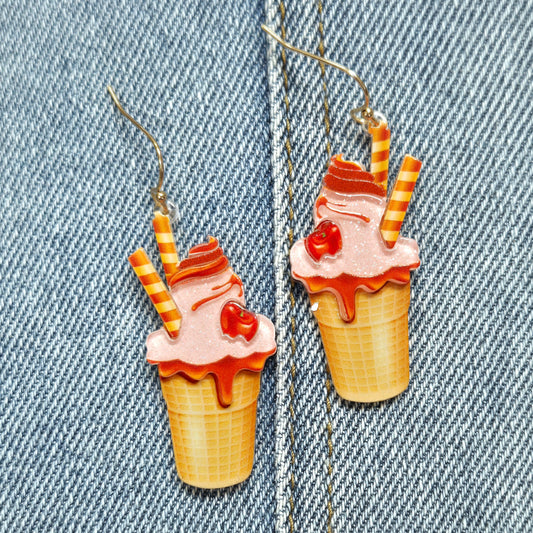 E1058 VER6015 Acrylic Ice Cream Design Drop Dangle Hook Earrings