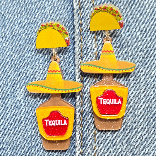 E1068 VER6283 TEQUILA Bottle Design Drop Dangle earrings