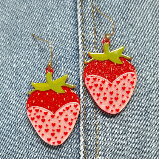 E1063 VER6292-2 Strawberry Design Drop Dangle Hook Earrings