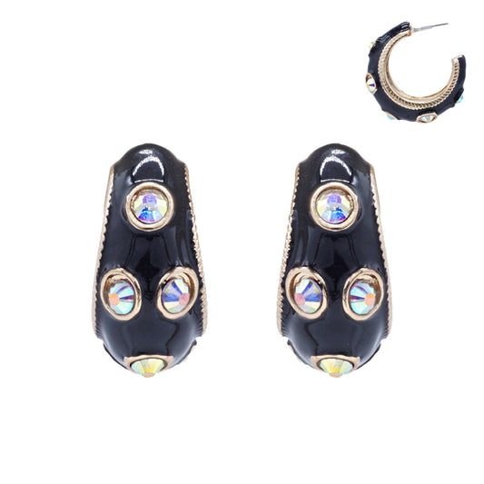 E0920 VER6722 Rhinestones Deco Mini Open Circle Hoop Earrings