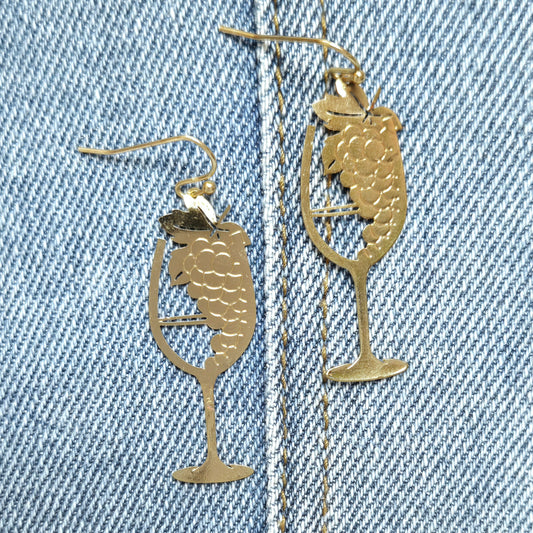 E1069 VER7519 Wine Glass Design Thin Metal Drop Dangle Earrings