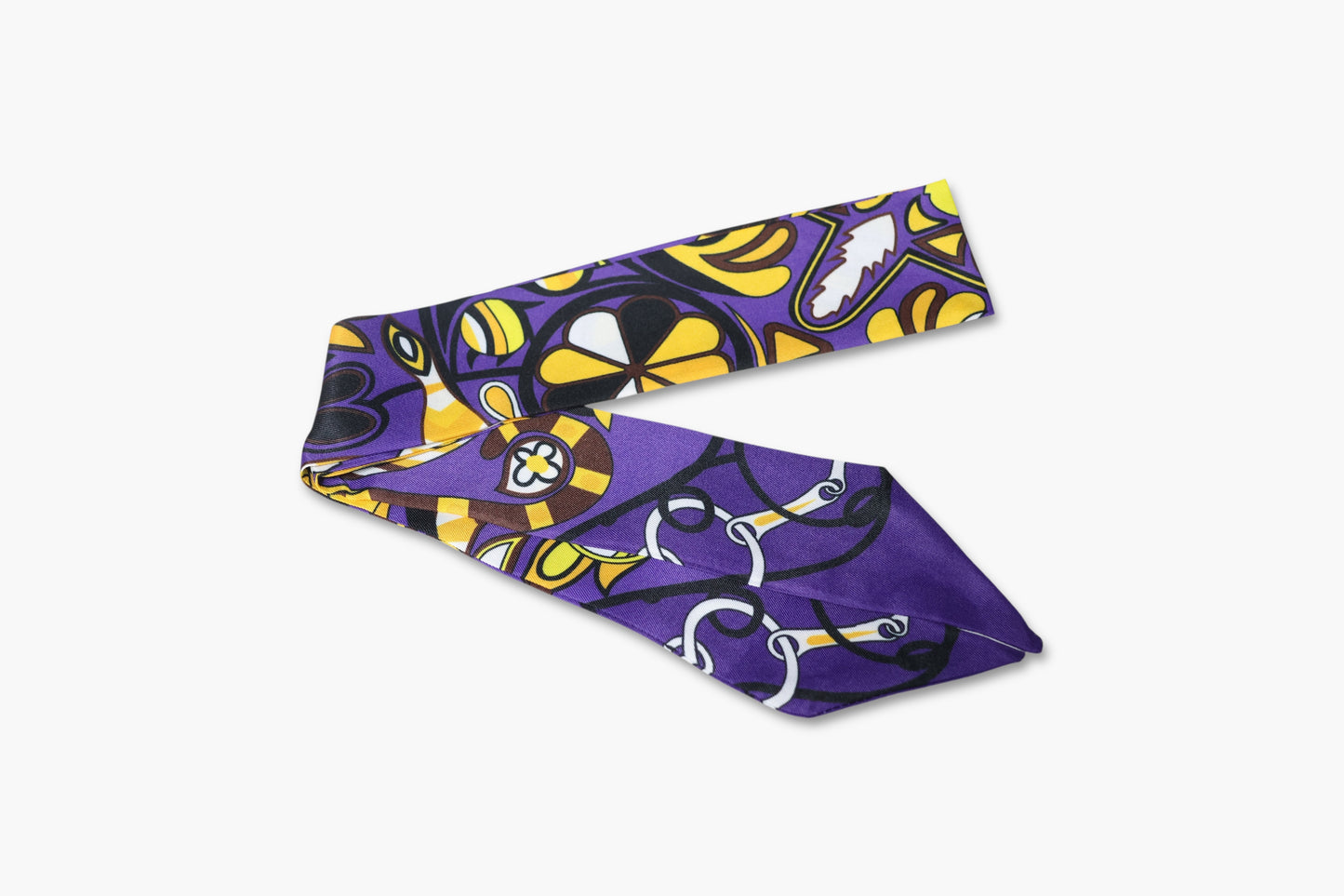 Colorful bandana with abstract patterns on a white background