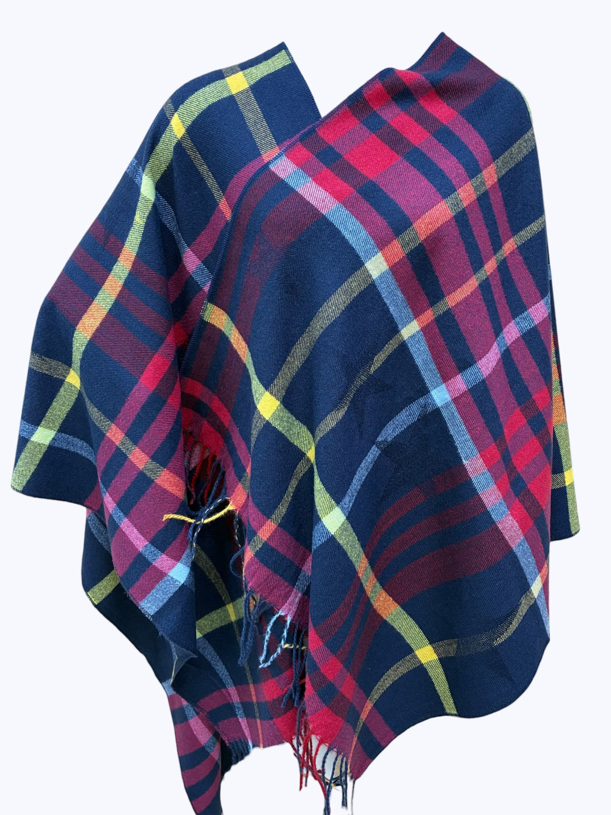 Woven Plaid Fringe Poncho | PC126