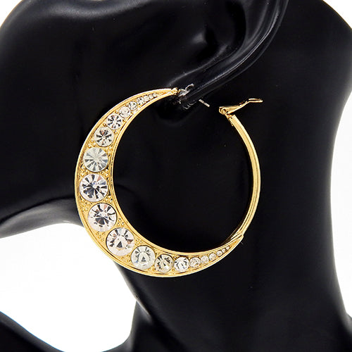 E1131 YE3472 Rhinestones Deco Hoop Earrings