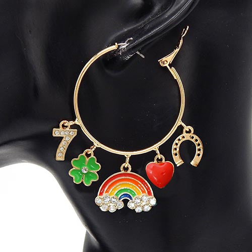 E1311 YE3576 Multi Charms Dangle Hoop Earrings
