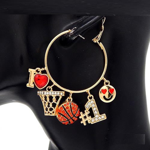 E1219 YE3579 Basketball Charms Dangle Hoop Earrings