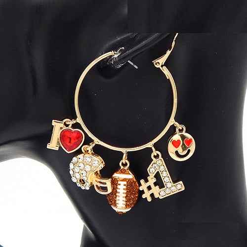E1220 YE3580 Football Charms Dangle Hoop Earrings
