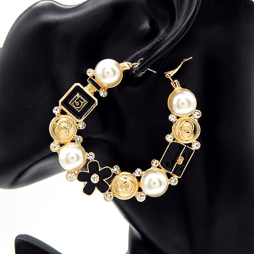 E0298 | Pearl Charm Statement Hoop Earrings | YE3601