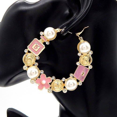 E0298 | Pearl Charm Statement Hoop Earrings | YE3601