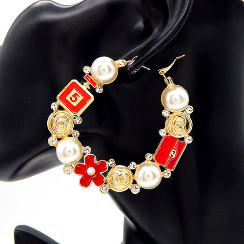 E0298 | Pearl Charm Statement Hoop Earrings | YE3601
